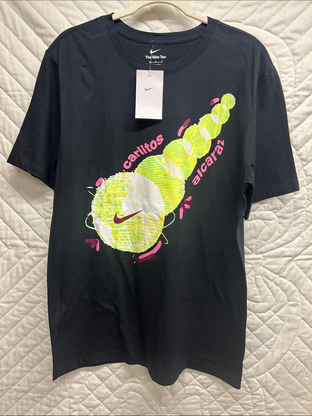 Nike Black Tee with Neon Yellow & Pink Tennis Graphic by Carlos Alcaraz